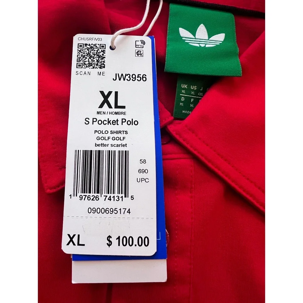 Adidas Originals Archive Pocket Golf Polo Shirt Red Scarlet Mens XL JW3956 NEW